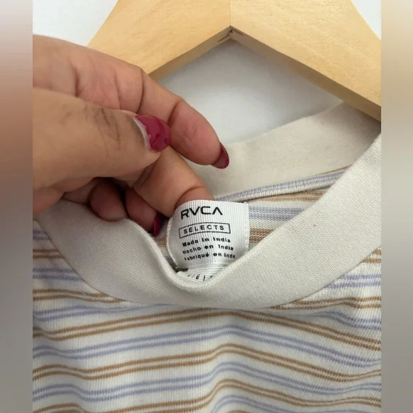 RVCA SELECTS | mock neck boxy cotton striped tee | size large - Picture 4 of 6